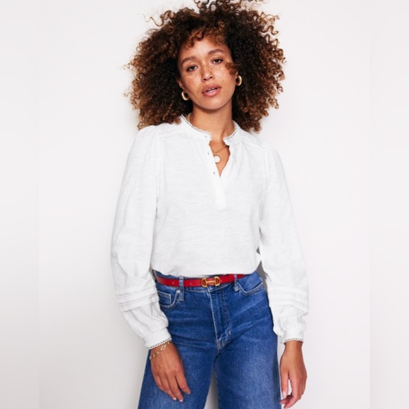 Boden | Henrietta Pintuck Henley Top in White, EUC, size 14 - Picture 2 of 13